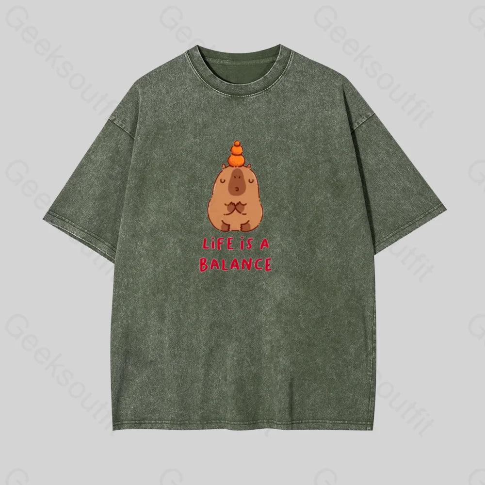 Life Is Balance Geek Washed T-Shirt Armygreen / S