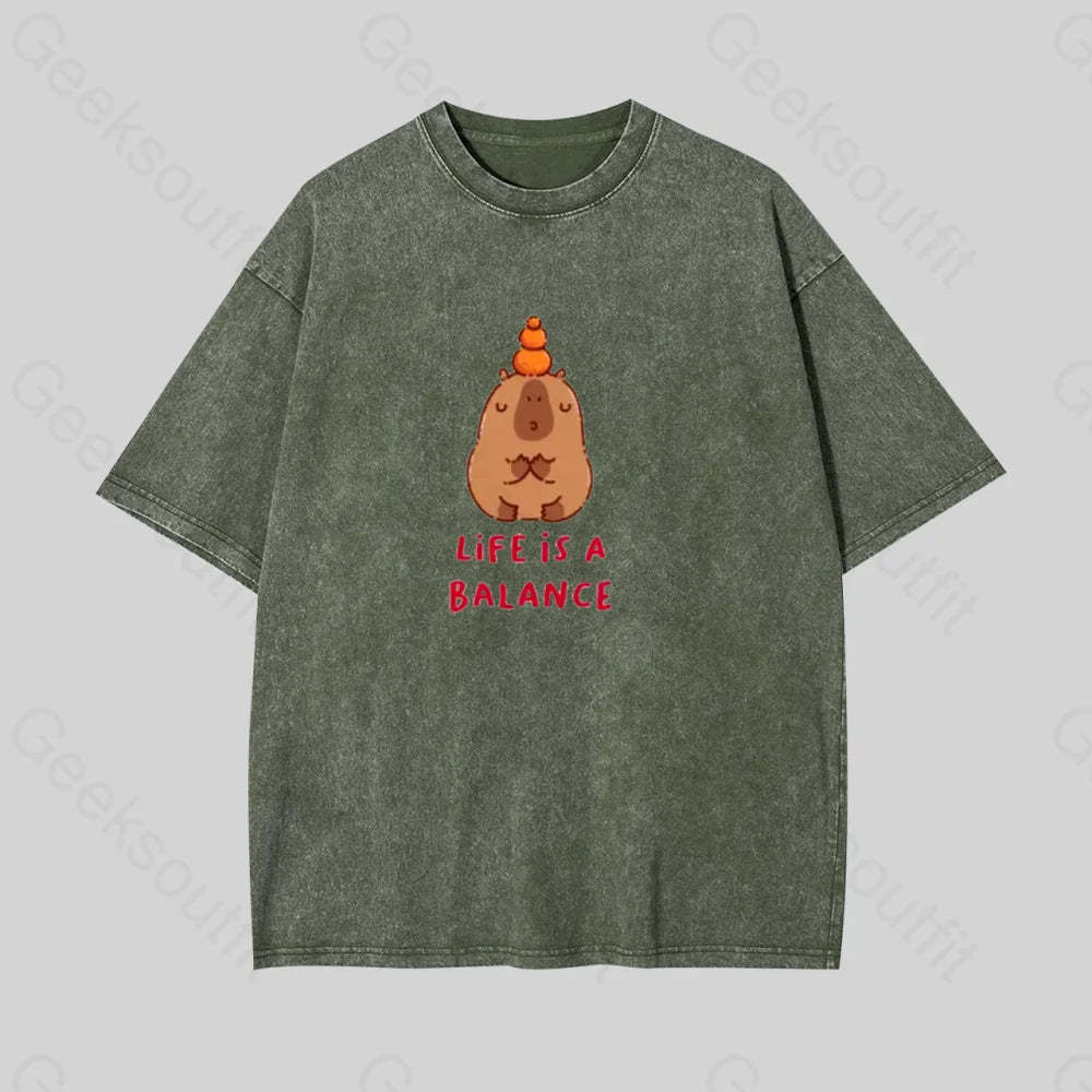 Life Is Balance Geek Washed T-Shirt Armygreen / S