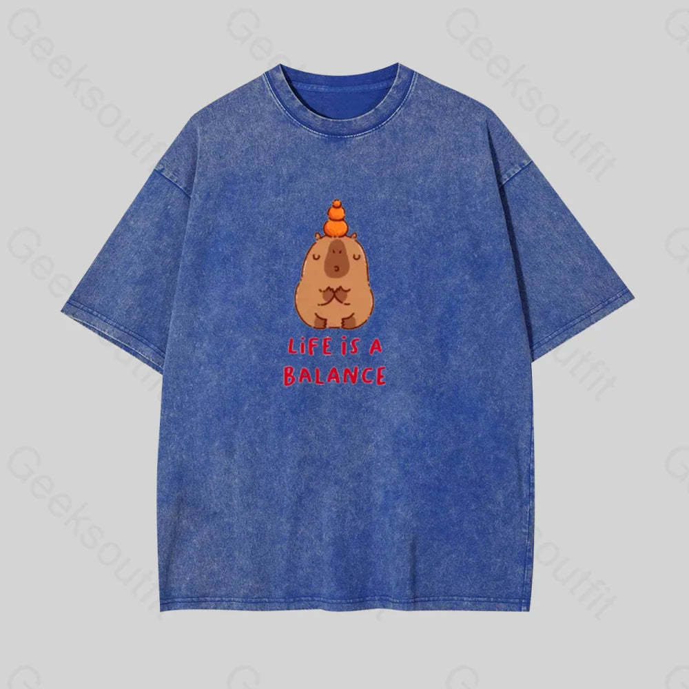 Life Is Balance Geek Washed T-Shirt Blue / S