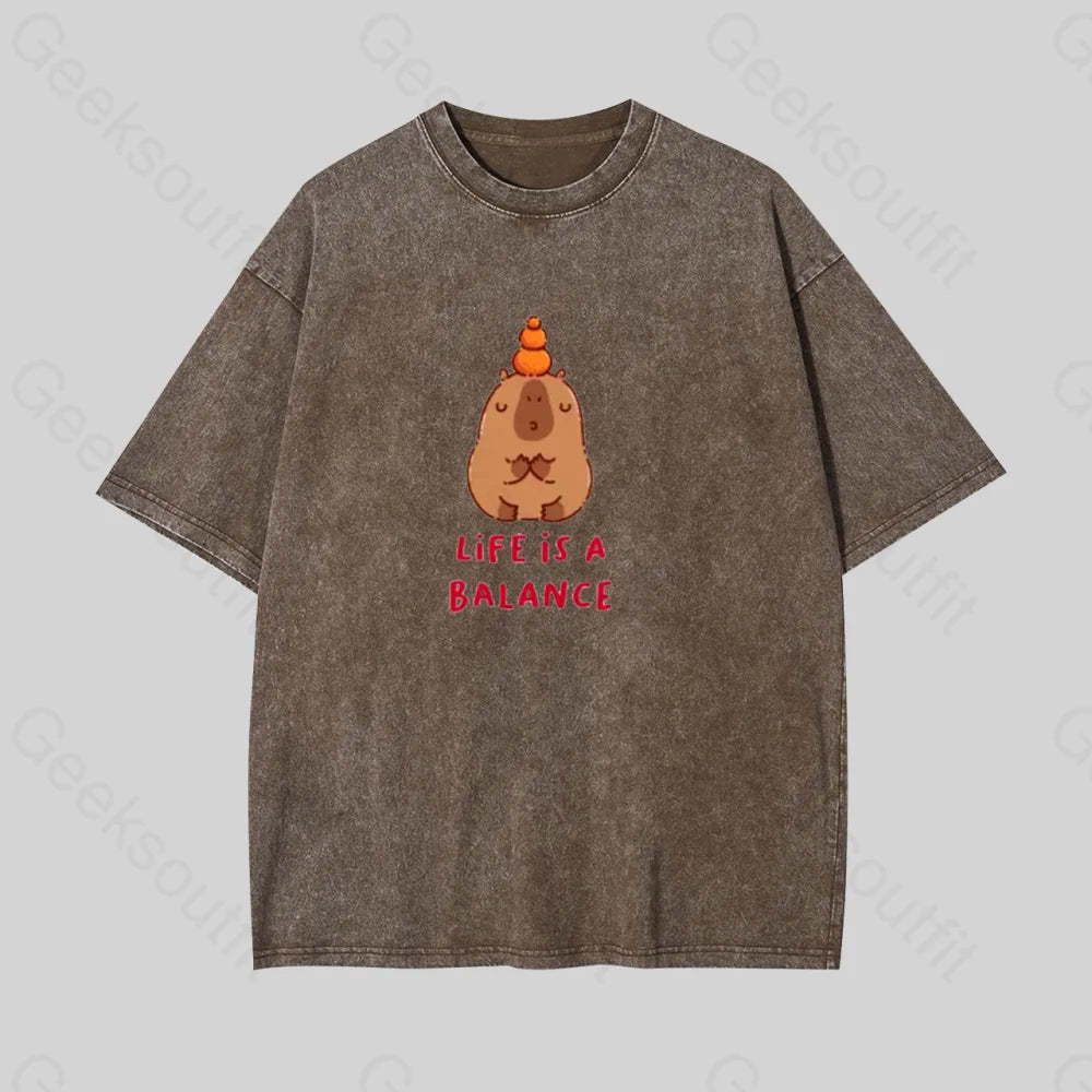 Life Is Balance Geek Washed T-Shirt Coffee / S