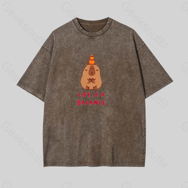 Life Is Balance Geek Washed T-Shirt Coffee / S