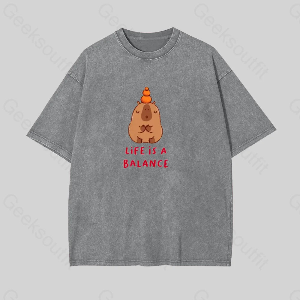 Life Is Balance Geek Washed T-Shirt Grey / S
