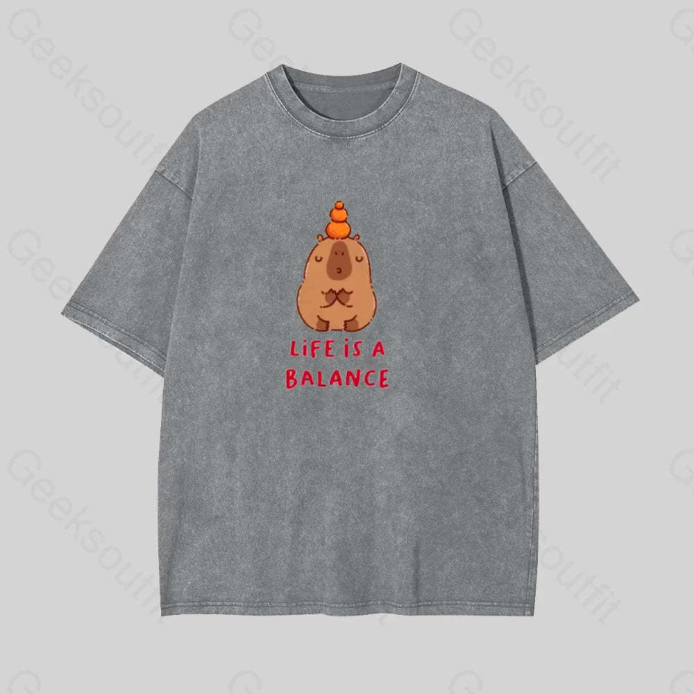 Life Is Balance Geek Washed T-Shirt Grey / S