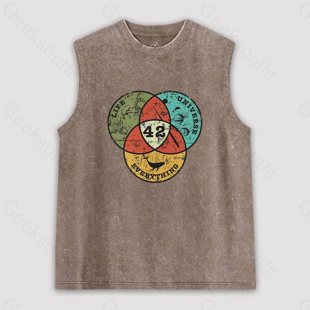 Life The Universe & Everything Unisex Washed Tank Brown / S