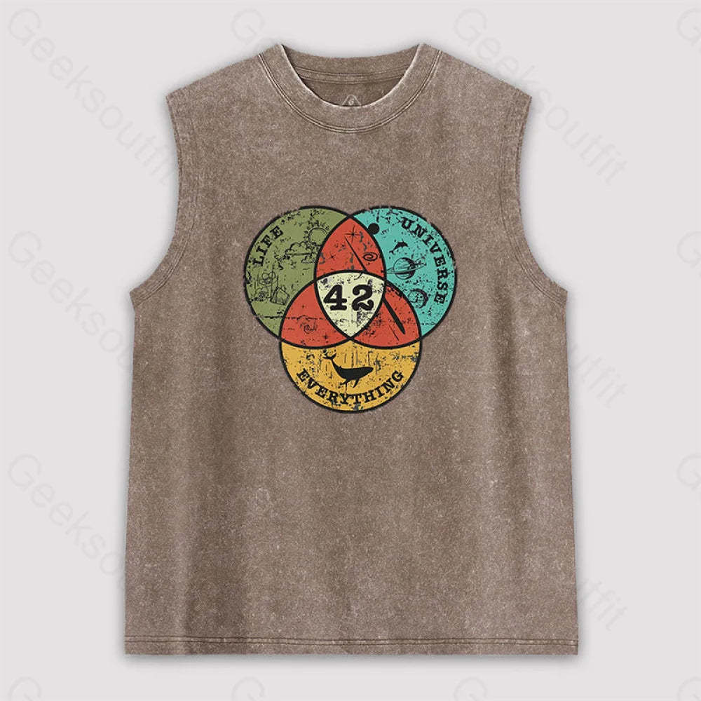 Life The Universe & Everything Unisex Washed Tank Brown / S