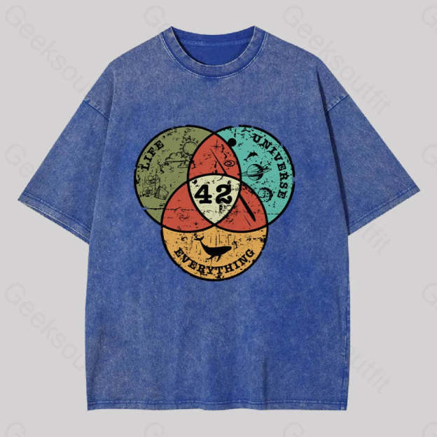 Life The Universe & Everything Washed T-Shirt Blue / S