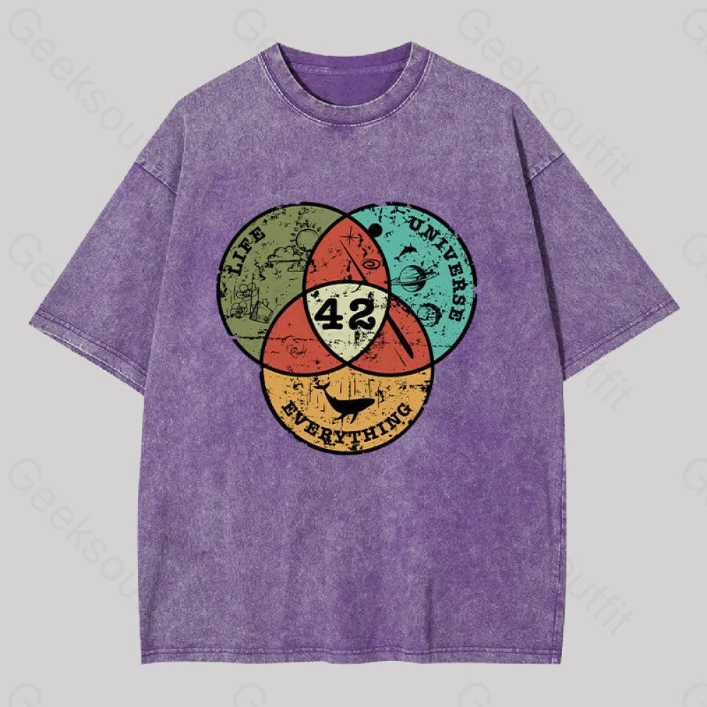 Life The Universe & Everything Washed T-Shirt Purple / S