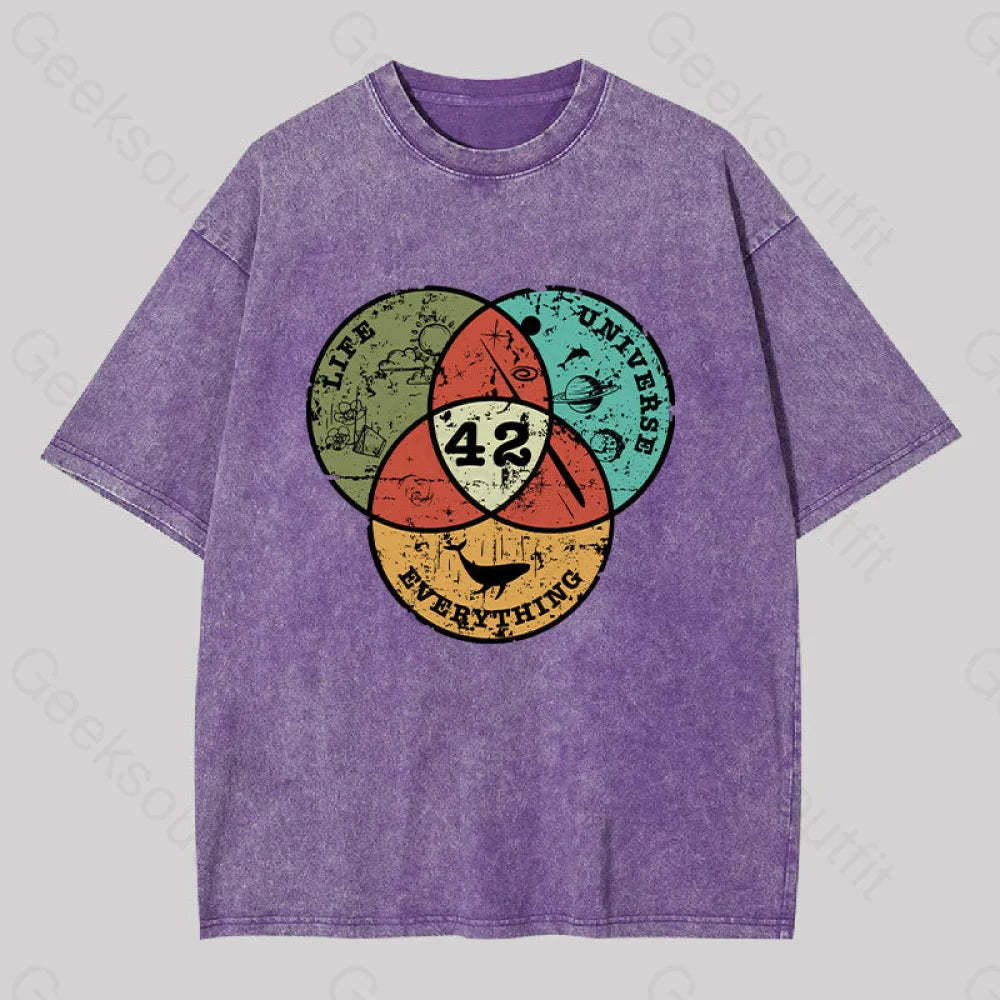 Life The Universe & Everything Washed T-Shirt Purple / S