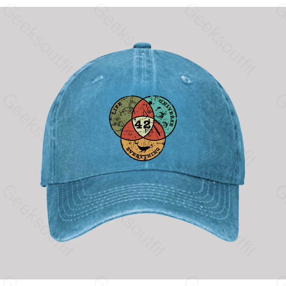 Life The Universe & Everything Washed Vintage Baseball Cap Blue