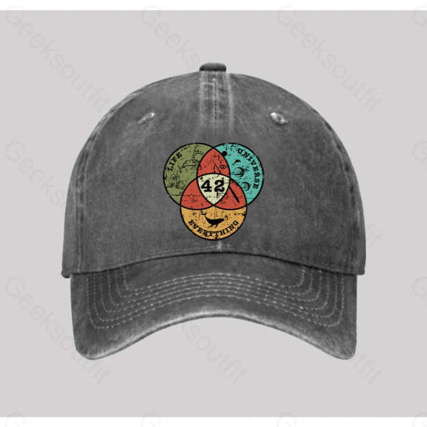 Life The Universe & Everything Washed Vintage Baseball Cap Grey