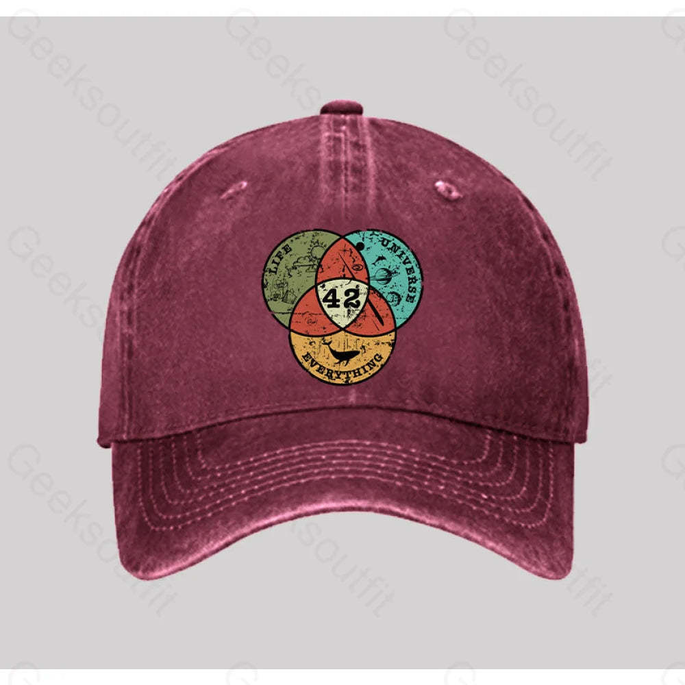 Life The Universe & Everything Washed Vintage Baseball Cap Red