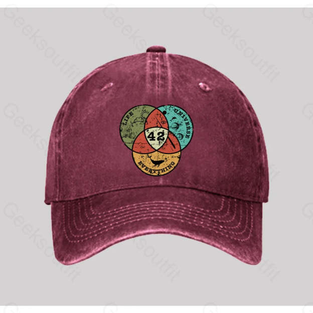 Life The Universe & Everything Washed Vintage Baseball Cap Red
