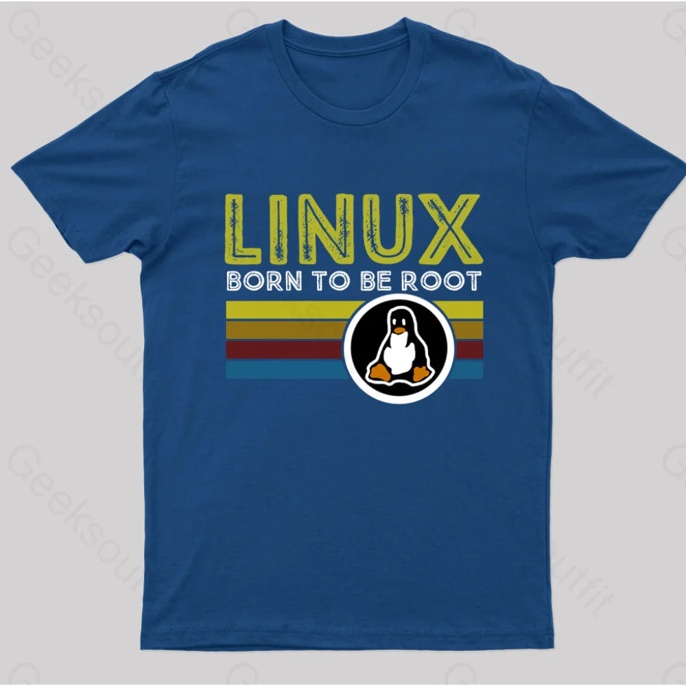 Linux Born To Be Root Geek T-Shirt Navy / S