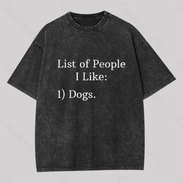 List Of People I Like 1) Dogs Washed T-Shirt Black / S