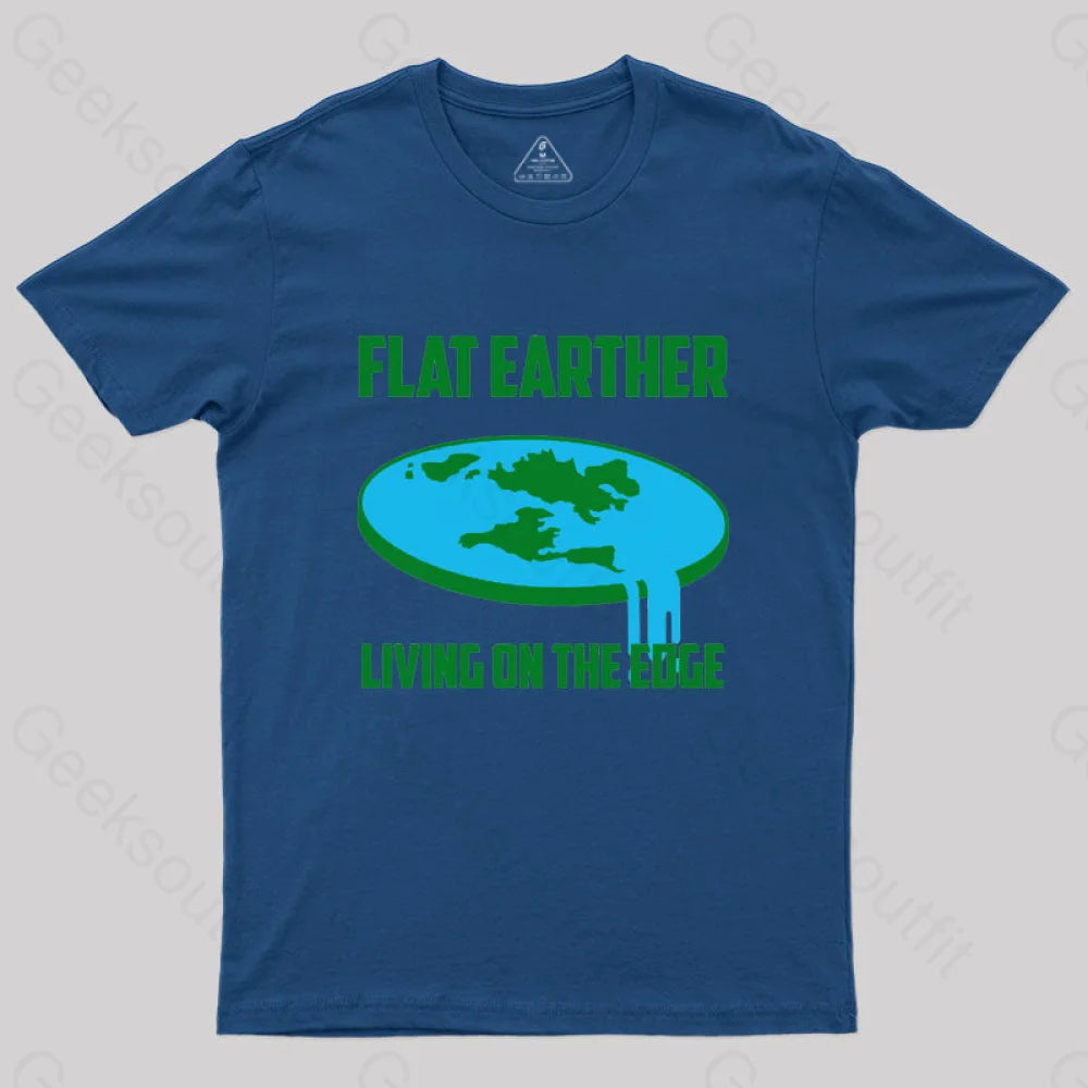 Living On The Edge: Flat Earth T-Shirt Navy / S