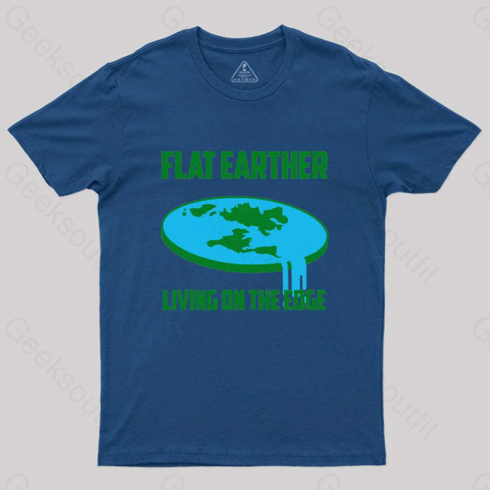Living On The Edge: Flat Earth T-Shirt Navy / S