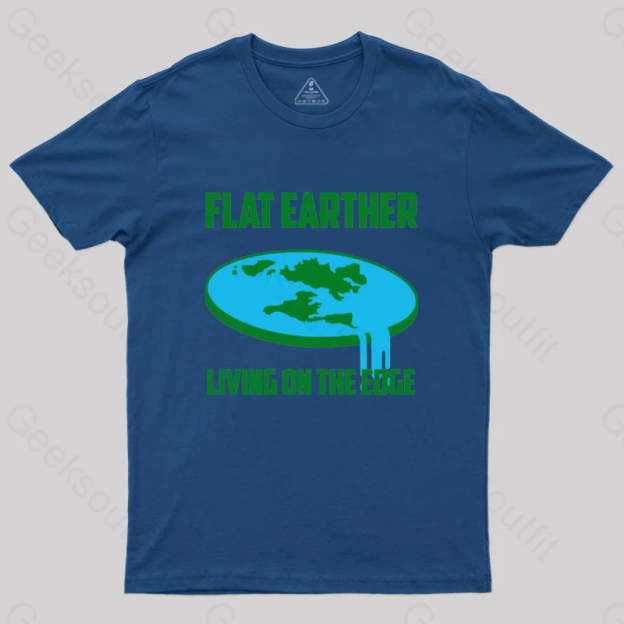 Living On The Edge: Flat Earth T-Shirt Navy / S