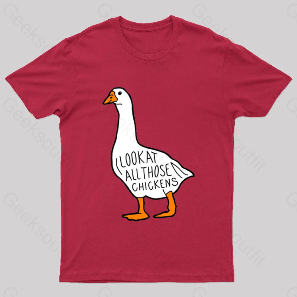 Look At All Those Chickens Nerd T-Shirt Red / S