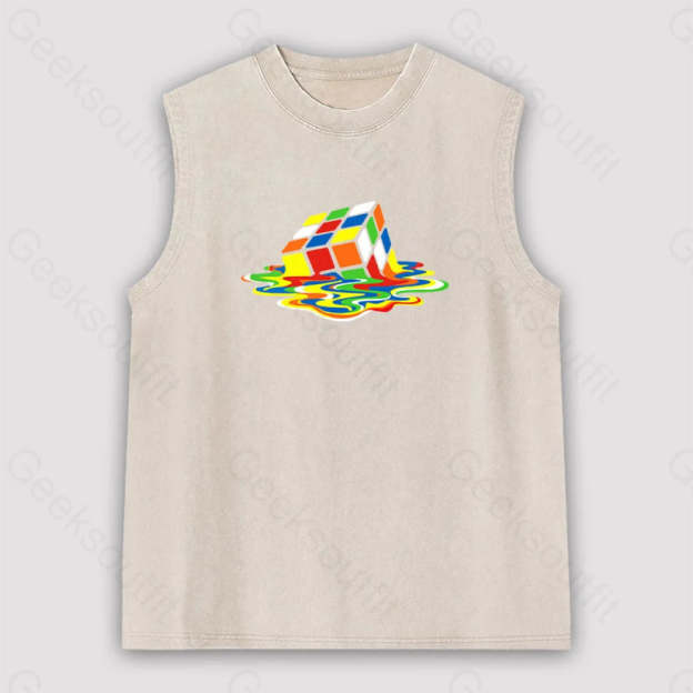 Magic Cube Colourful Unisex Washed Tank Apricot / S