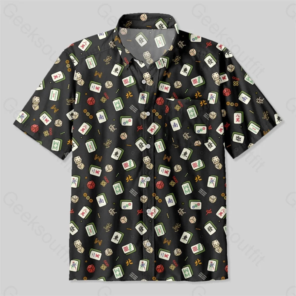 Mahjong Board Game Button Up Pocket Shirt Up / S Bus570 Yc