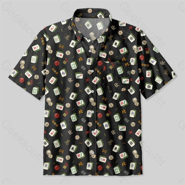 Mahjong Board Game Button Up Pocket Shirt Up / S Bus570 Yc