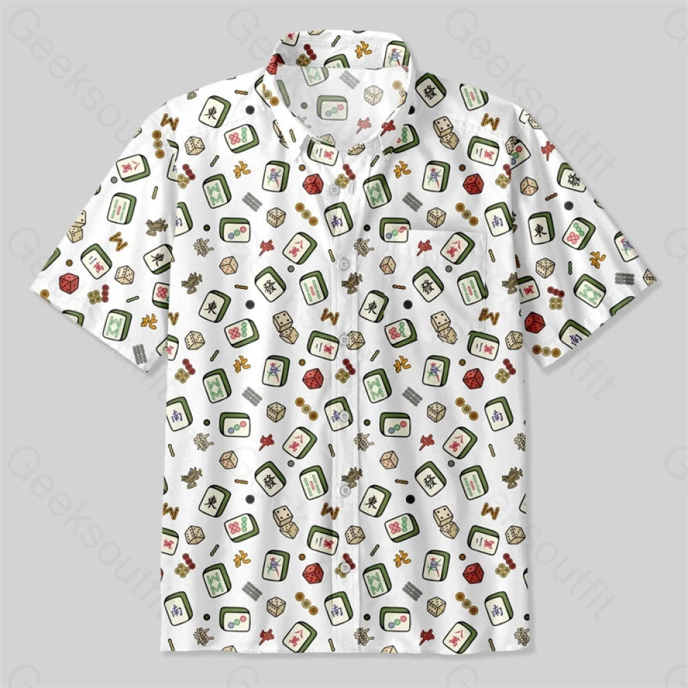 Mahjong Board Game Button Up Pocket Shirt Up / S Bus571 Yc