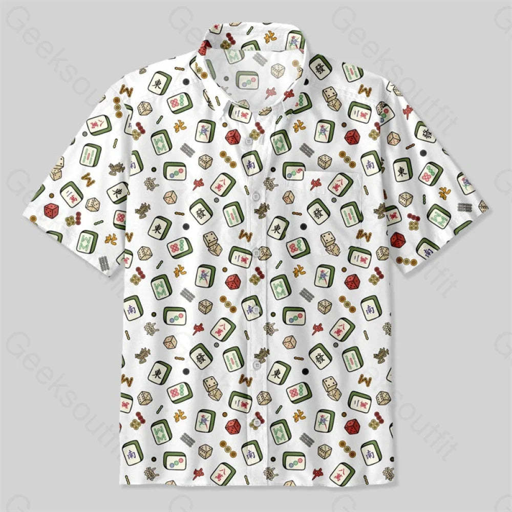 Mahjong Board Game Button Up Pocket Shirt Up / S Bus571 Yc