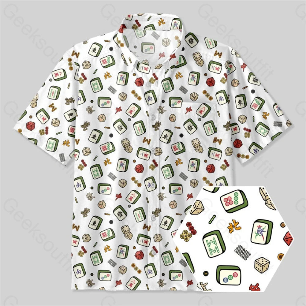 Mahjong Board Game Button Up Pocket Shirt Yc