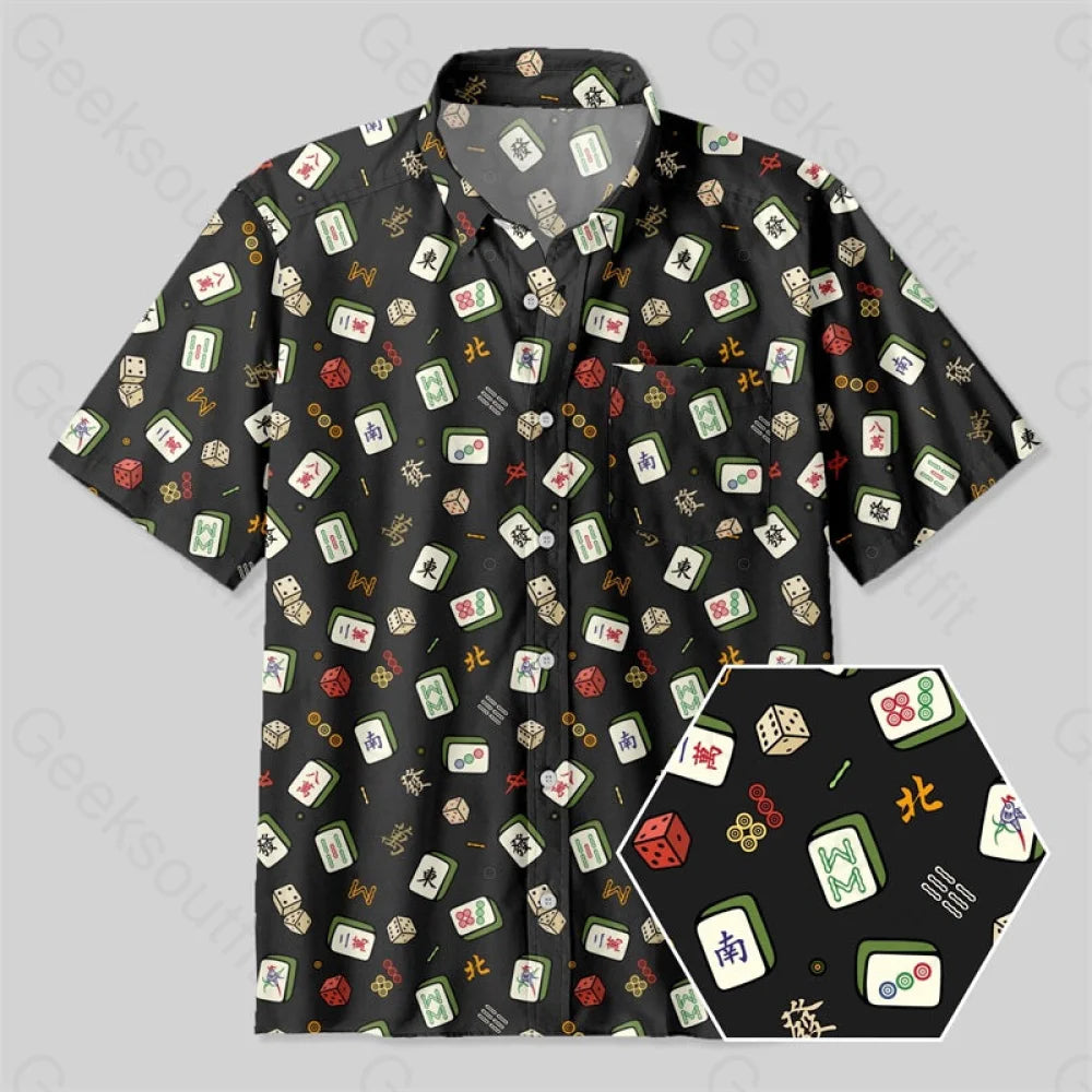 Mahjong Board Game Button Up Pocket Shirt Yc