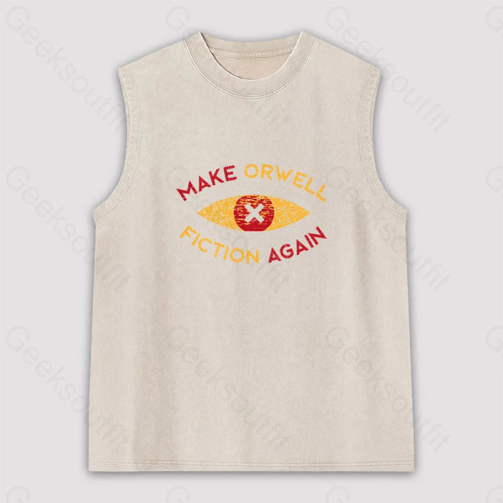 Make Orwell Fiction Again Unisex Washed Tank Apricot / S