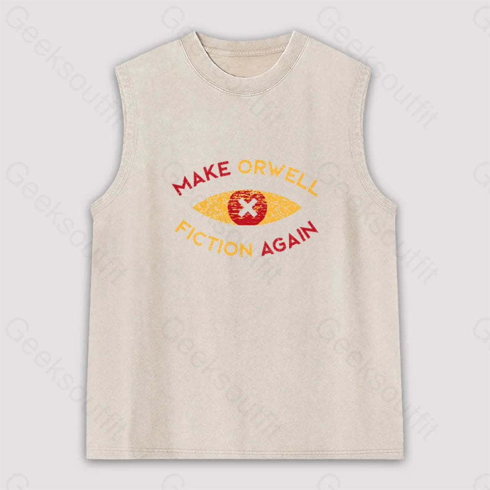Make Orwell Fiction Again Unisex Washed Tank Apricot / S