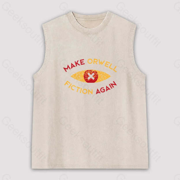 Make Orwell Fiction Again Unisex Washed Tank Apricot / S