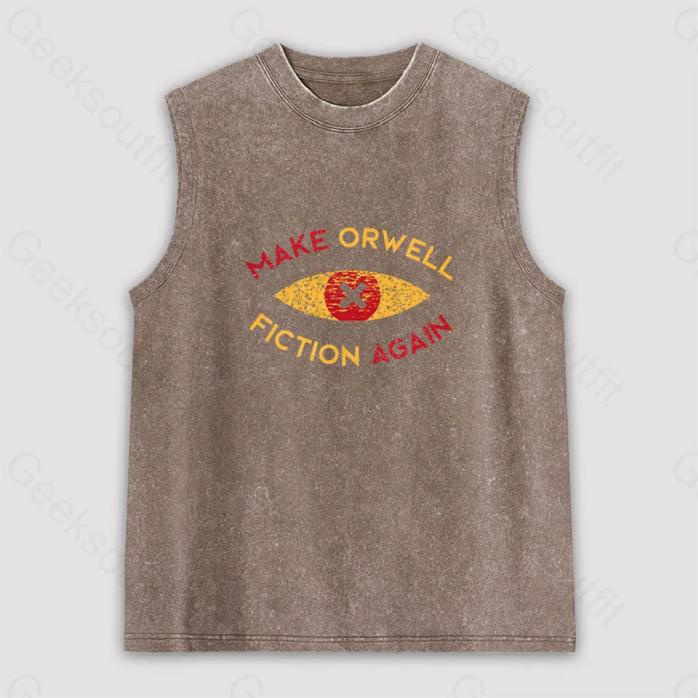 Make Orwell Fiction Again Unisex Washed Tank Brown / S