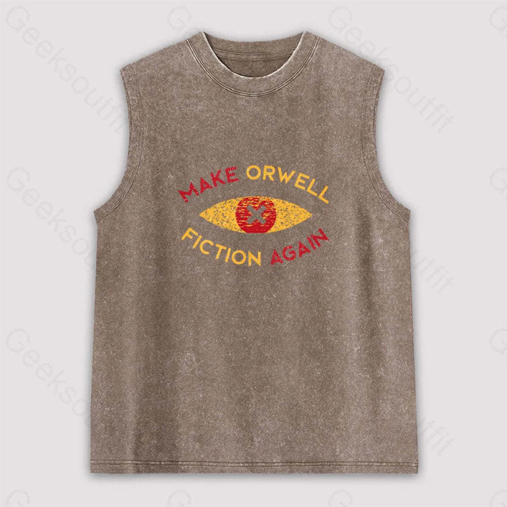 Make Orwell Fiction Again Unisex Washed Tank Brown / S
