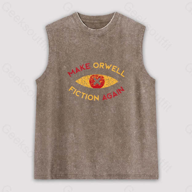 Make Orwell Fiction Again Unisex Washed Tank Brown / S