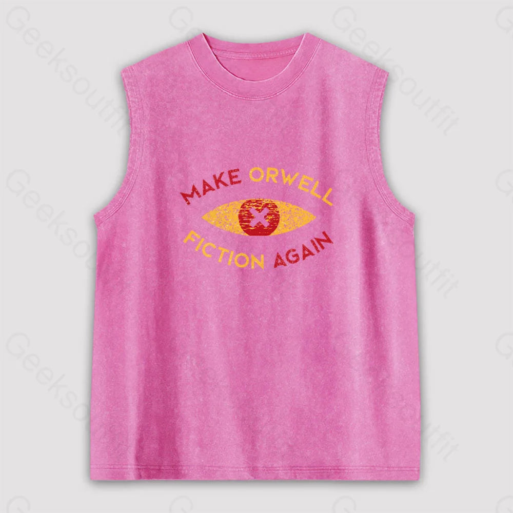Make Orwell Fiction Again Unisex Washed Tank Pink / S