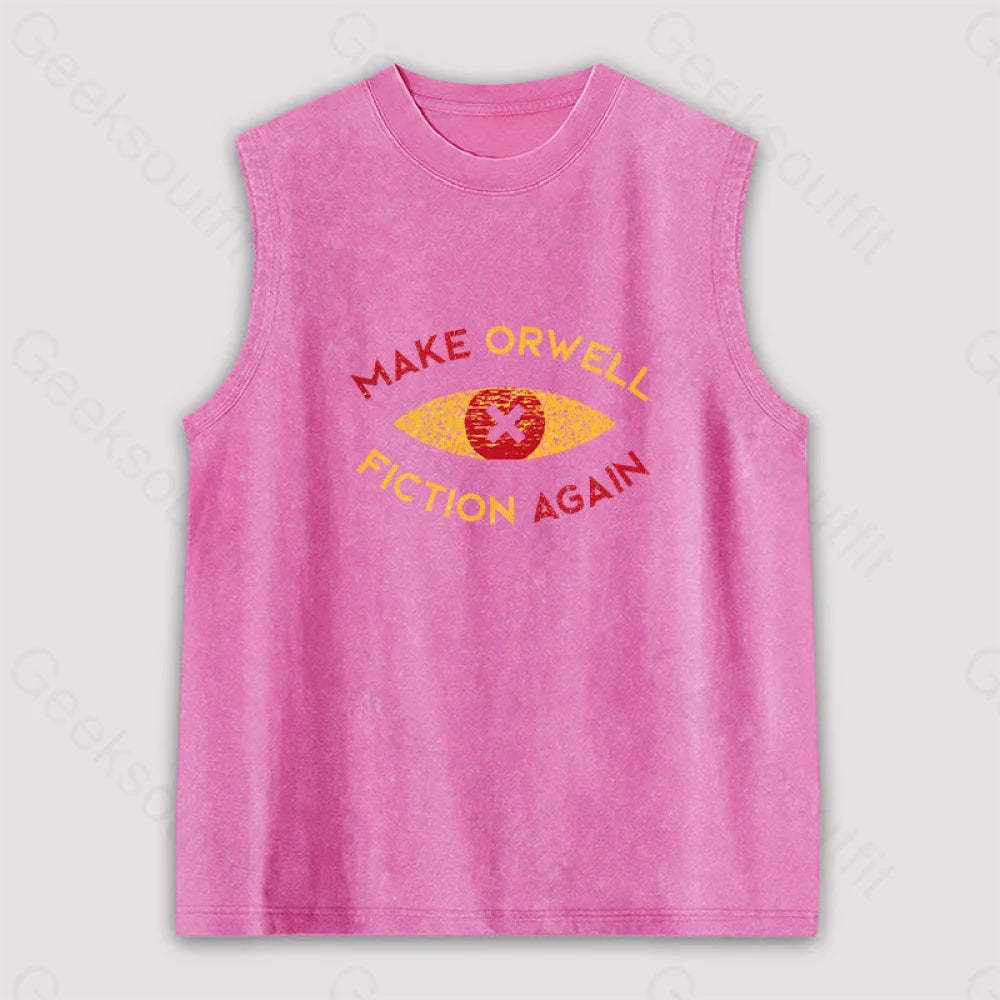 Make Orwell Fiction Again Unisex Washed Tank Pink / S