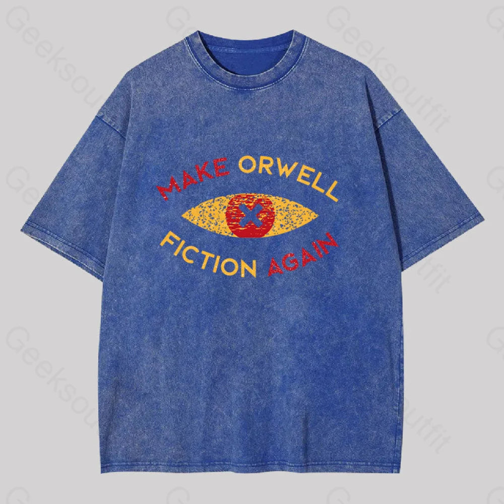 Make Orwell Fiction Again Washed T-Shirt Blue / S
