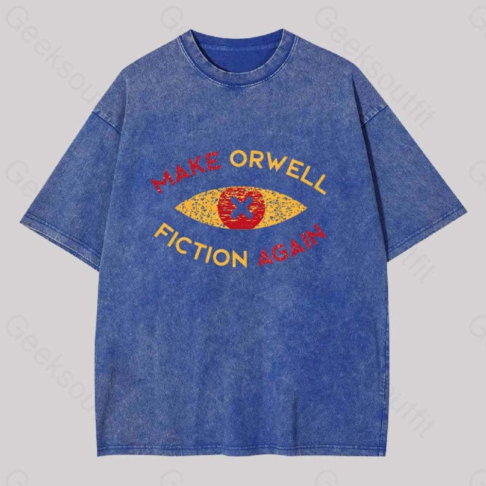 Make Orwell Fiction Again Washed T-Shirt Blue / S