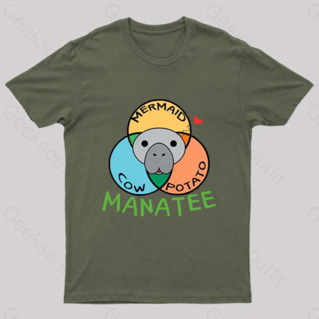 Manatee Cow Mermaid Potato Nerd T-Shirt Army Green / S