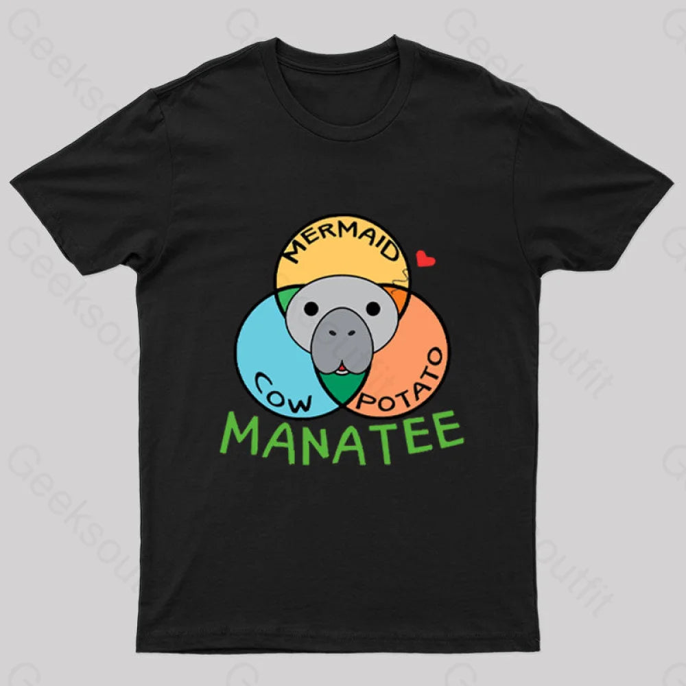 Manatee Cow Mermaid Potato Nerd T-Shirt Black / S