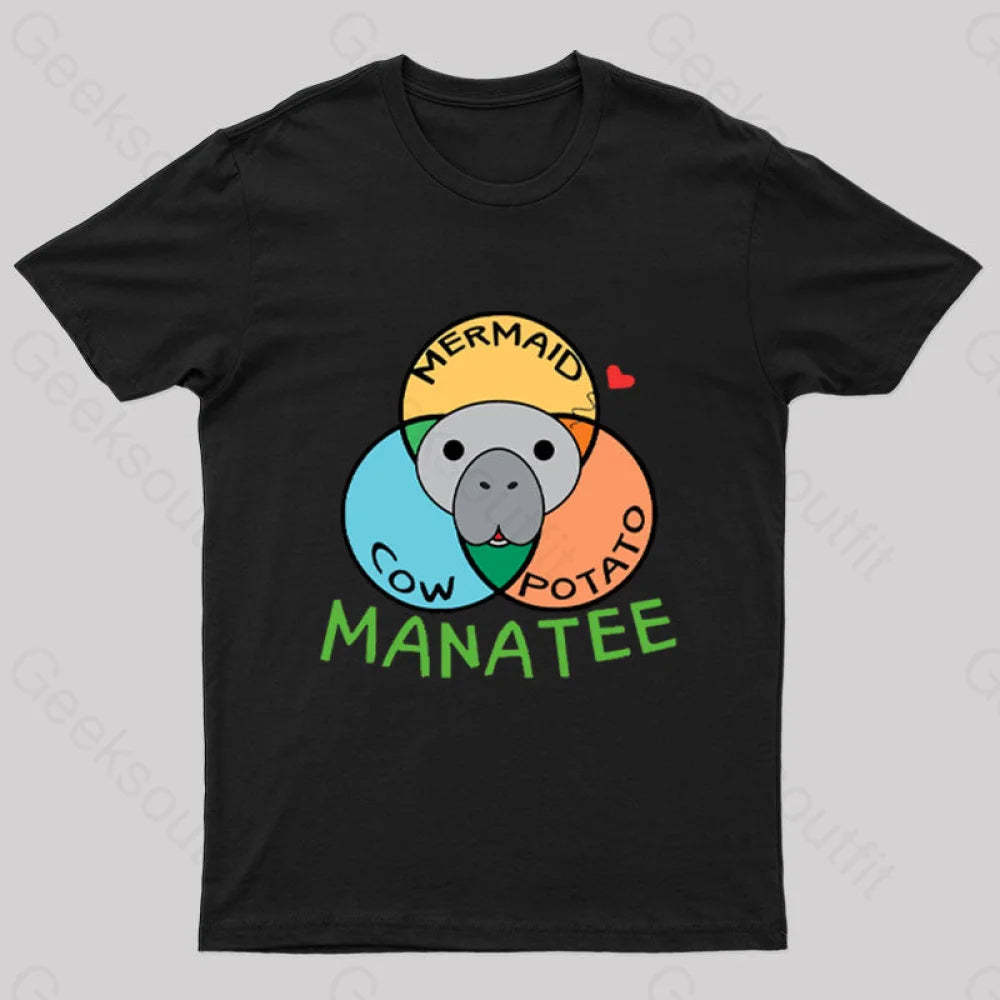 Manatee Cow Mermaid Potato Nerd T-Shirt Black / S