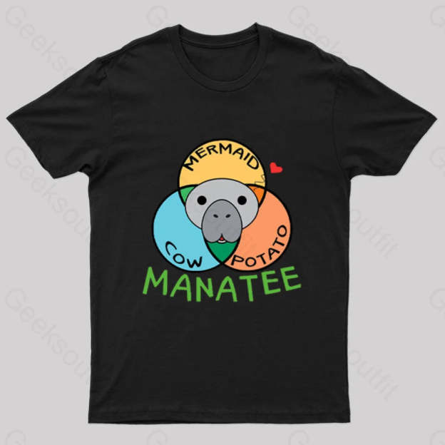 Manatee Cow Mermaid Potato Nerd T-Shirt Black / S