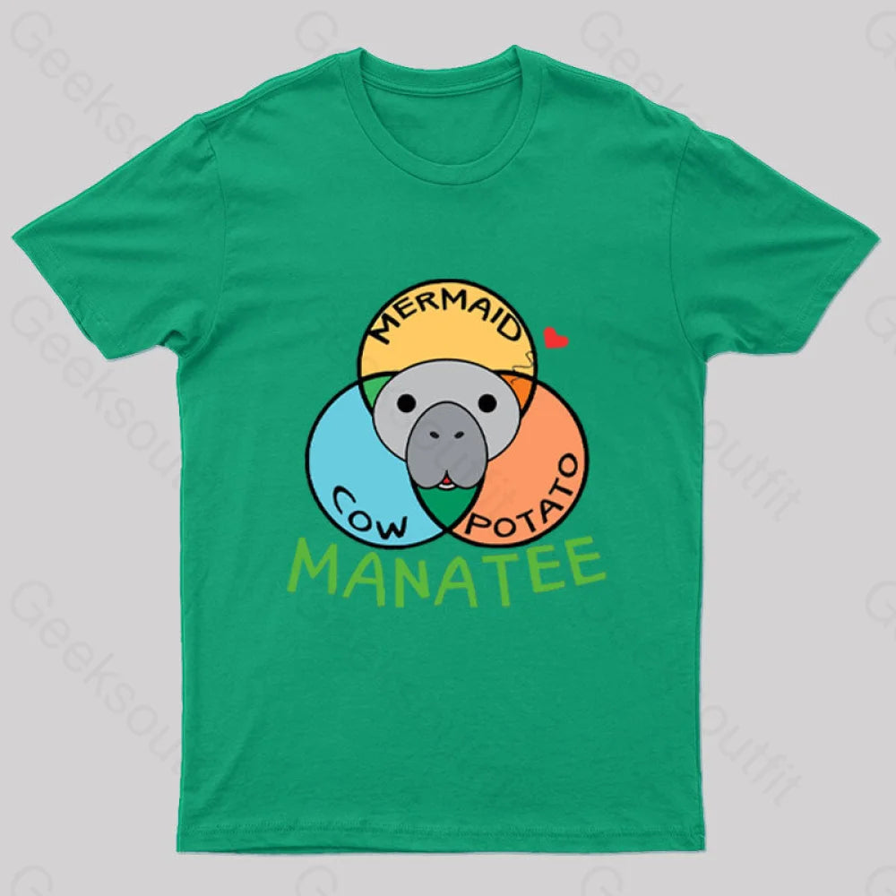 Manatee Cow Mermaid Potato Nerd T-Shirt Green / S