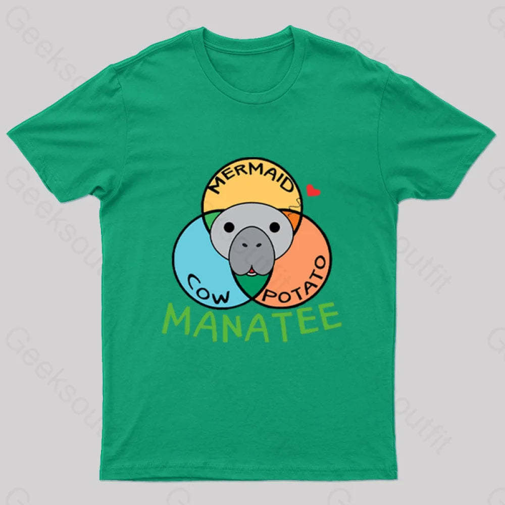 Manatee Cow Mermaid Potato Nerd T-Shirt Green / S