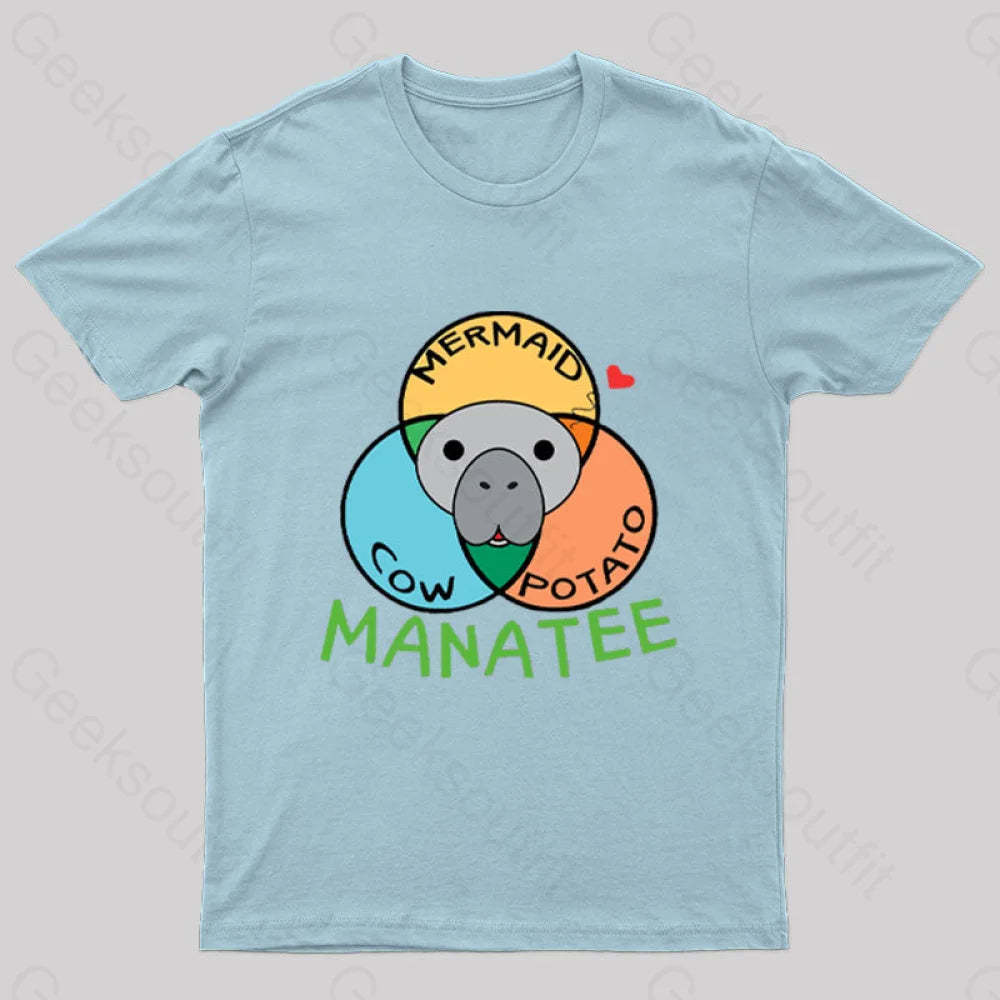 Manatee Cow Mermaid Potato Nerd T-Shirt Light Blue / S