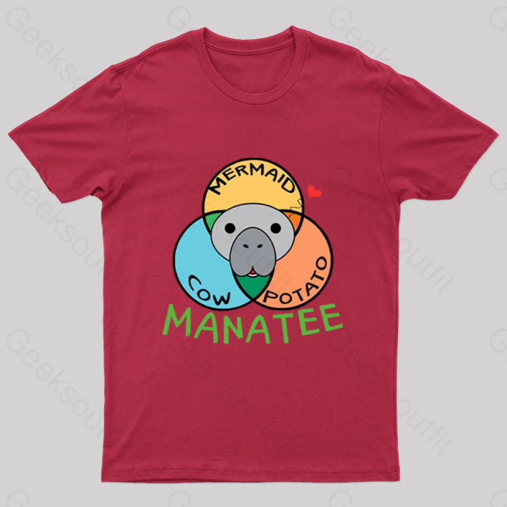 Manatee Cow Mermaid Potato Nerd T-Shirt Red / S