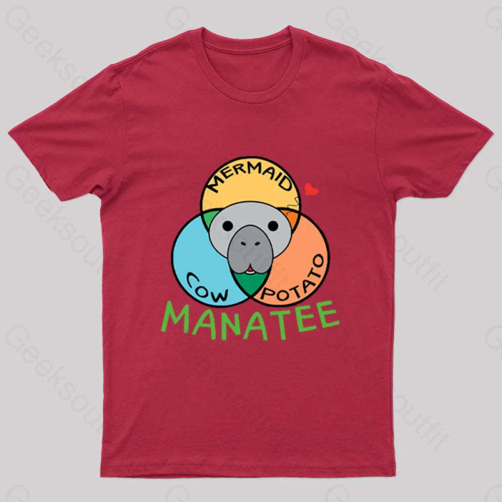 Manatee Cow Mermaid Potato Nerd T-Shirt Red / S