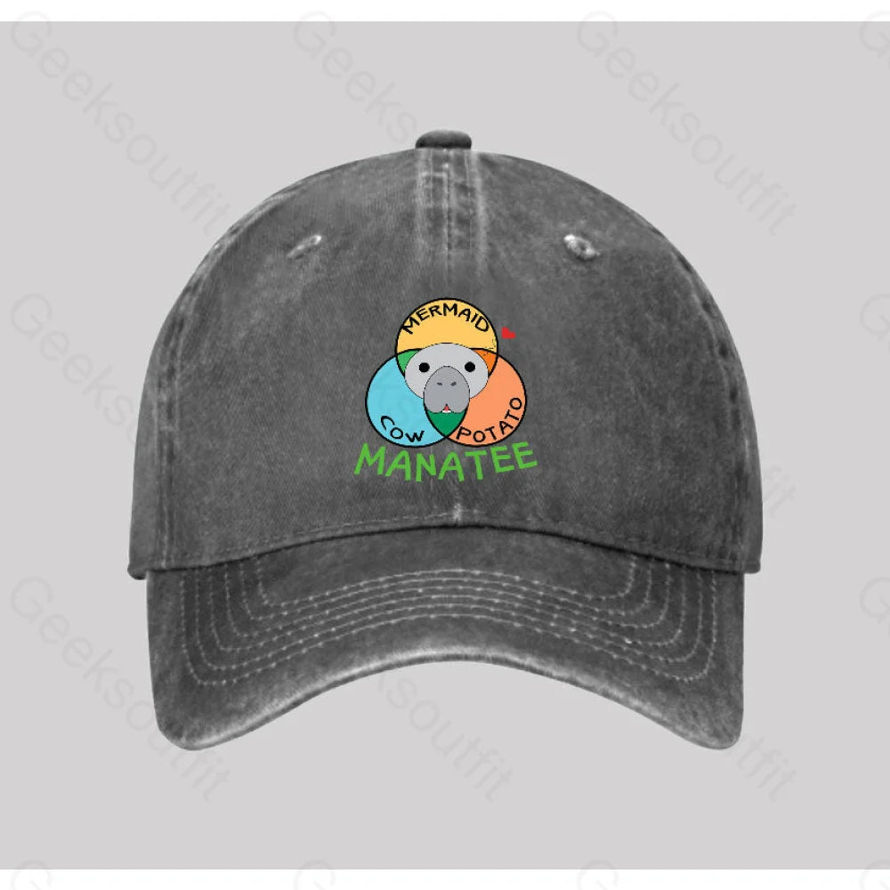Manatee Cow Mermaid Potato Washed Vintage Baseball Cap Grey