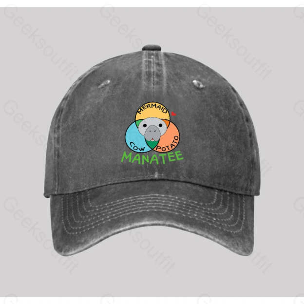 Manatee Cow Mermaid Potato Washed Vintage Baseball Cap Grey